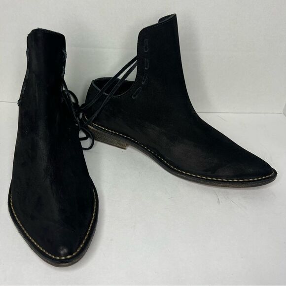 Free People Ajax Black Suede Lace Back Tie Ankle Women’s Booties Sz 37/US 6.5 - Picture 2 of 11